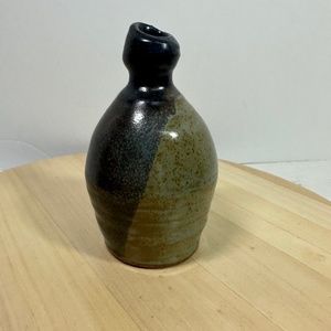 Stoneware Glazed Bud Vase Brown Green Studio Art Pottery 6” Signed
